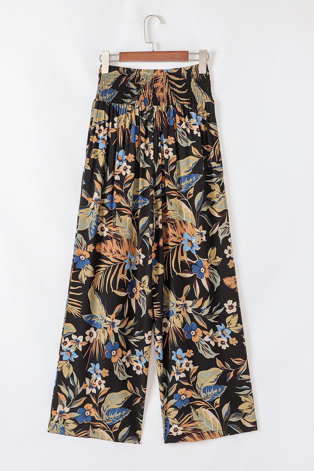 Multicolour Floral Shirred High Waist Wide Leg Pants with Tie - Chaelisa's New Jammies