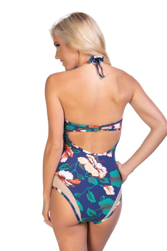 NAVY FLORAL MESH INSERTS ONE PIECE SWIMSUIT - Chaelisa's New Jammies