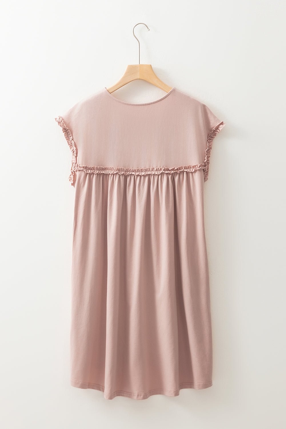 Oatmeal Frilled Trim Crew Neck Loose Fit Mini Dress - Chaelisa's New Jammies