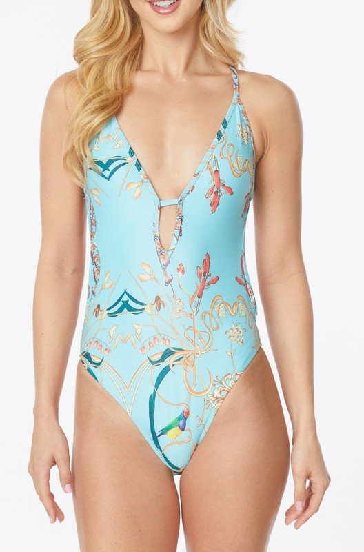 ONE PIECE BATHING SUIT FLORAL PRINT DEEP CUT FRONT - Chaelisa's New Jammies