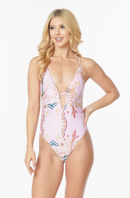 ONE PIECE BATHING SUIT FLORAL PRINT DEEP CUT FRONT - Chaelisa's New Jammies