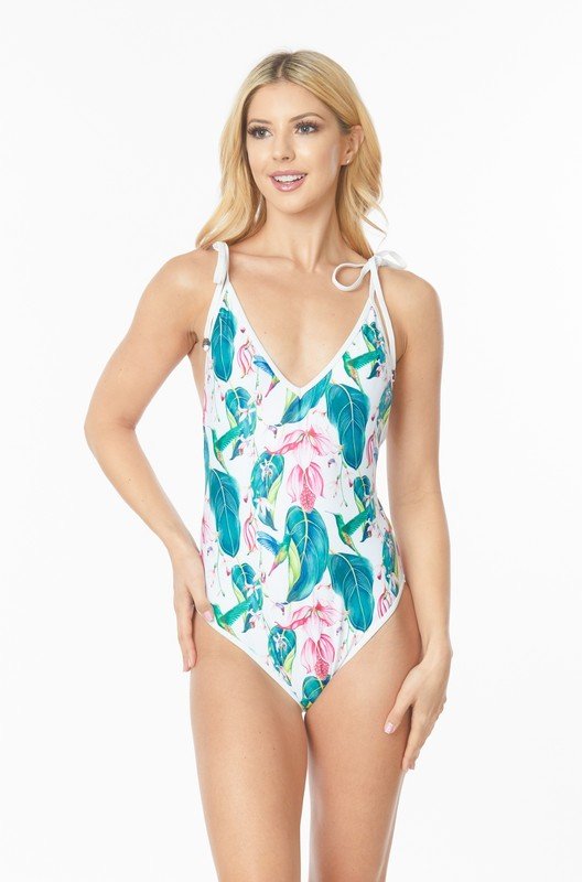 ONE PIECE BATHING SUIT FLORAL PRINT SHOULER TOP TI - Chaelisa's New Jammies