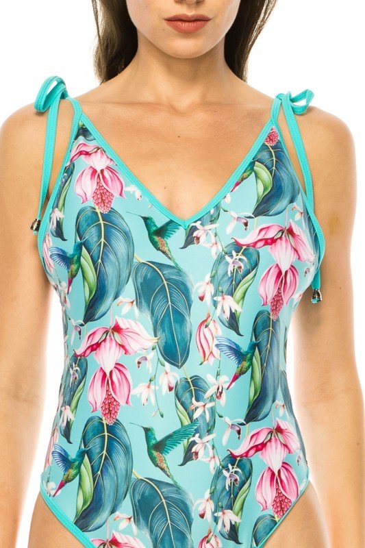 ONE PIECE BATHING SUIT FLORAL PRINT SHOULER TOP TI - Chaelisa's New Jammies