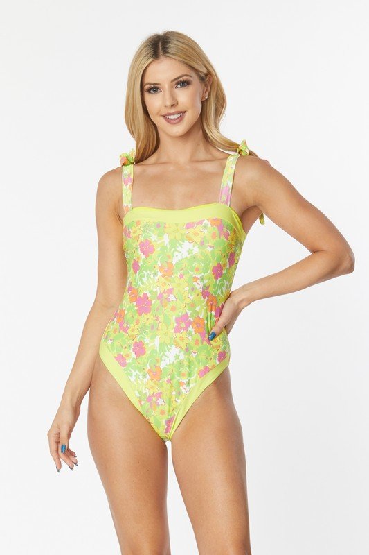 ONE PIECE BATHING SUIT FLORAL PRINT SHOULER TOP TI - Chaelisa's New Jammies