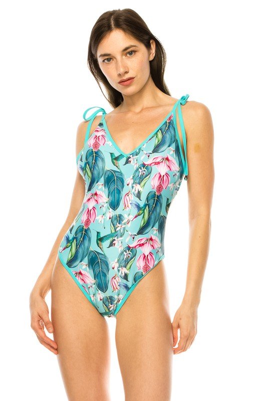 ONE PIECE BATHING SUIT FLORAL PRINT SHOULER TOP TI - Chaelisa's New Jammies