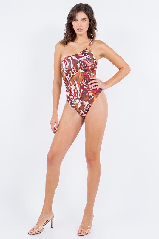 ONE PIECE BATHING SUIT FLORAL PRINT SINGLE SHOULDE - Chaelisa's New Jammies