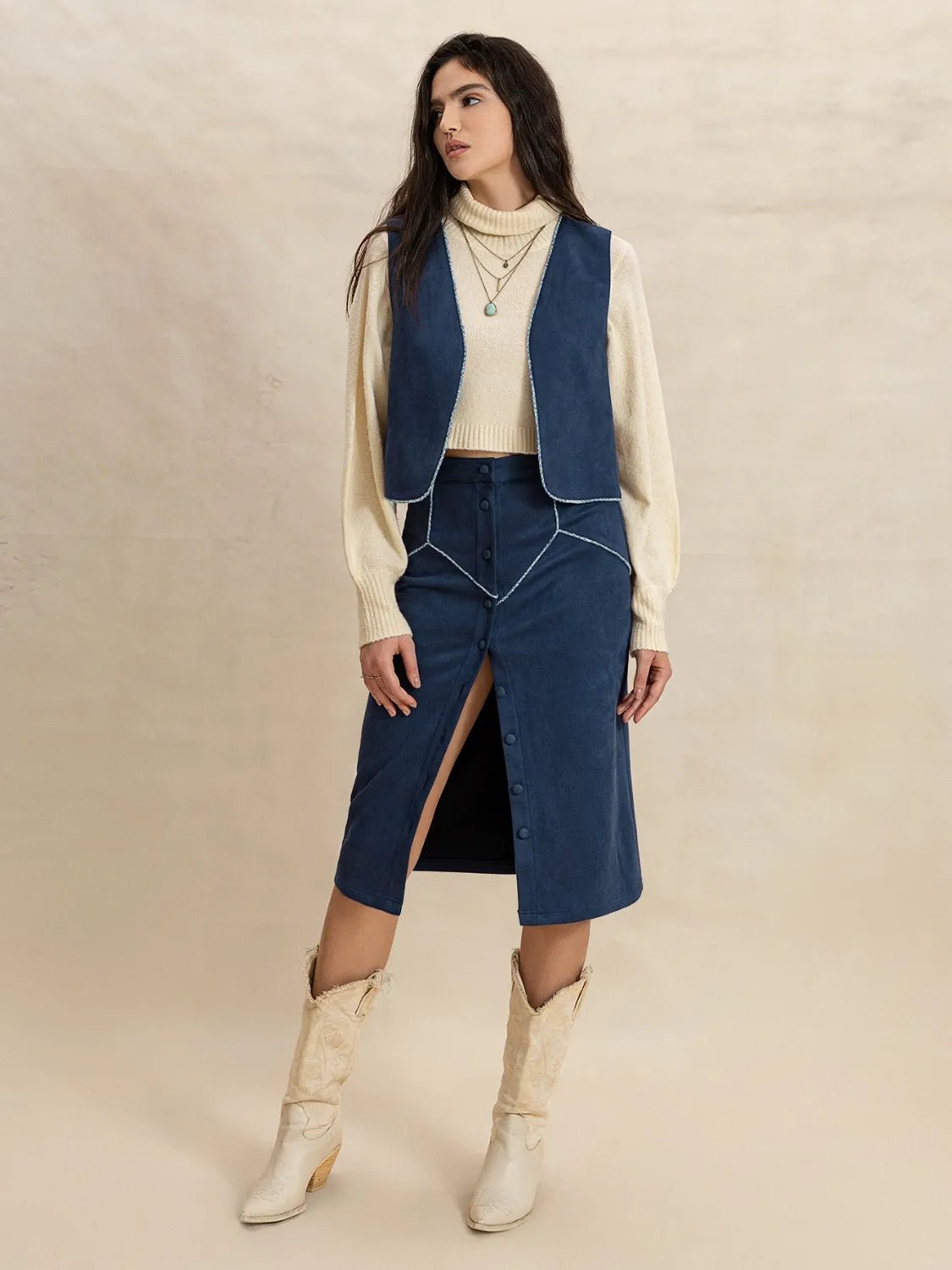 Open Front Vest and Buttoned Skirt Set - Chaelisa's New Jammies