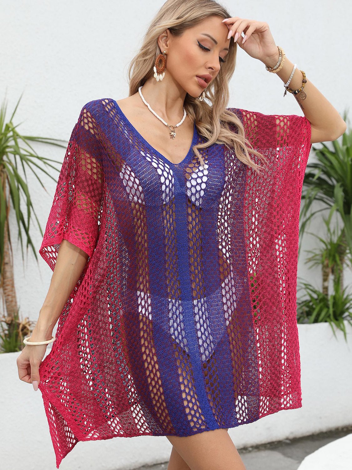 Openwork Contrast V - Neck Cover - Up - Chaelisa's New Jammies