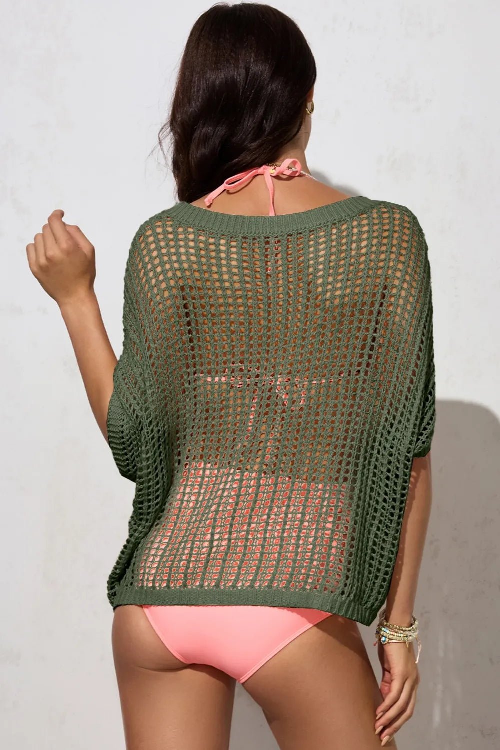 Openwork Round Neck Half Sleeve Knit Cover Up - Chaelisa's New Jammies