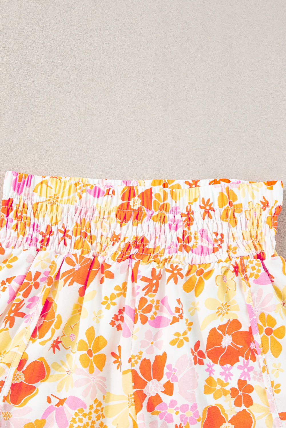 Orange Boho Floral Shirred High Waist Casual Shorts - Chaelisa's New Jammies