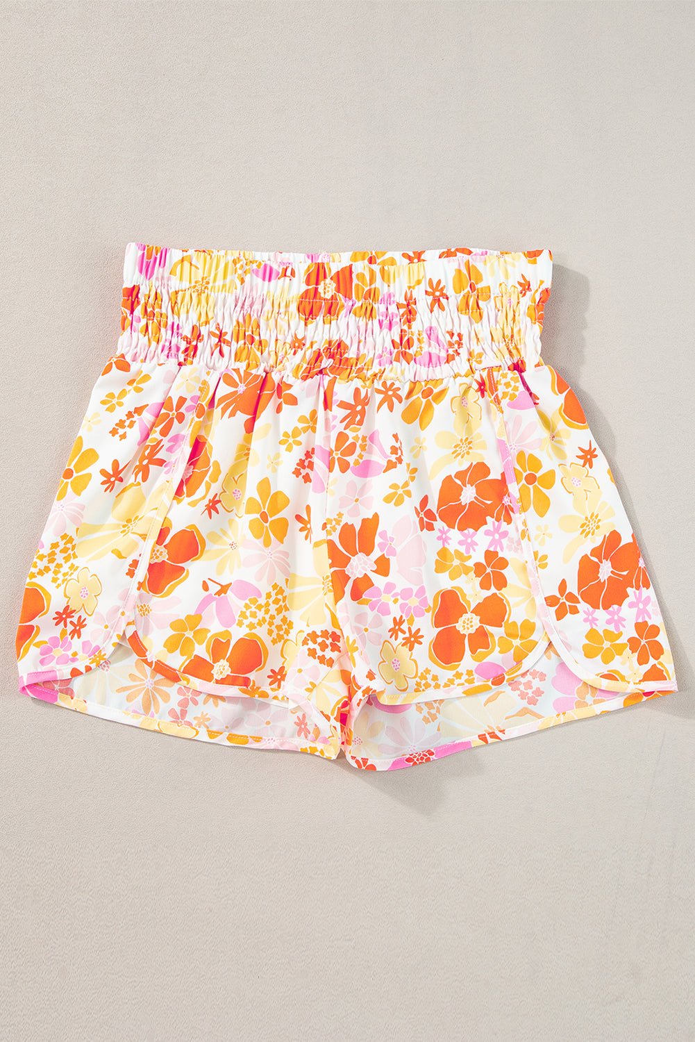 Orange Boho Floral Shirred High Waist Casual Shorts - Chaelisa's New Jammies