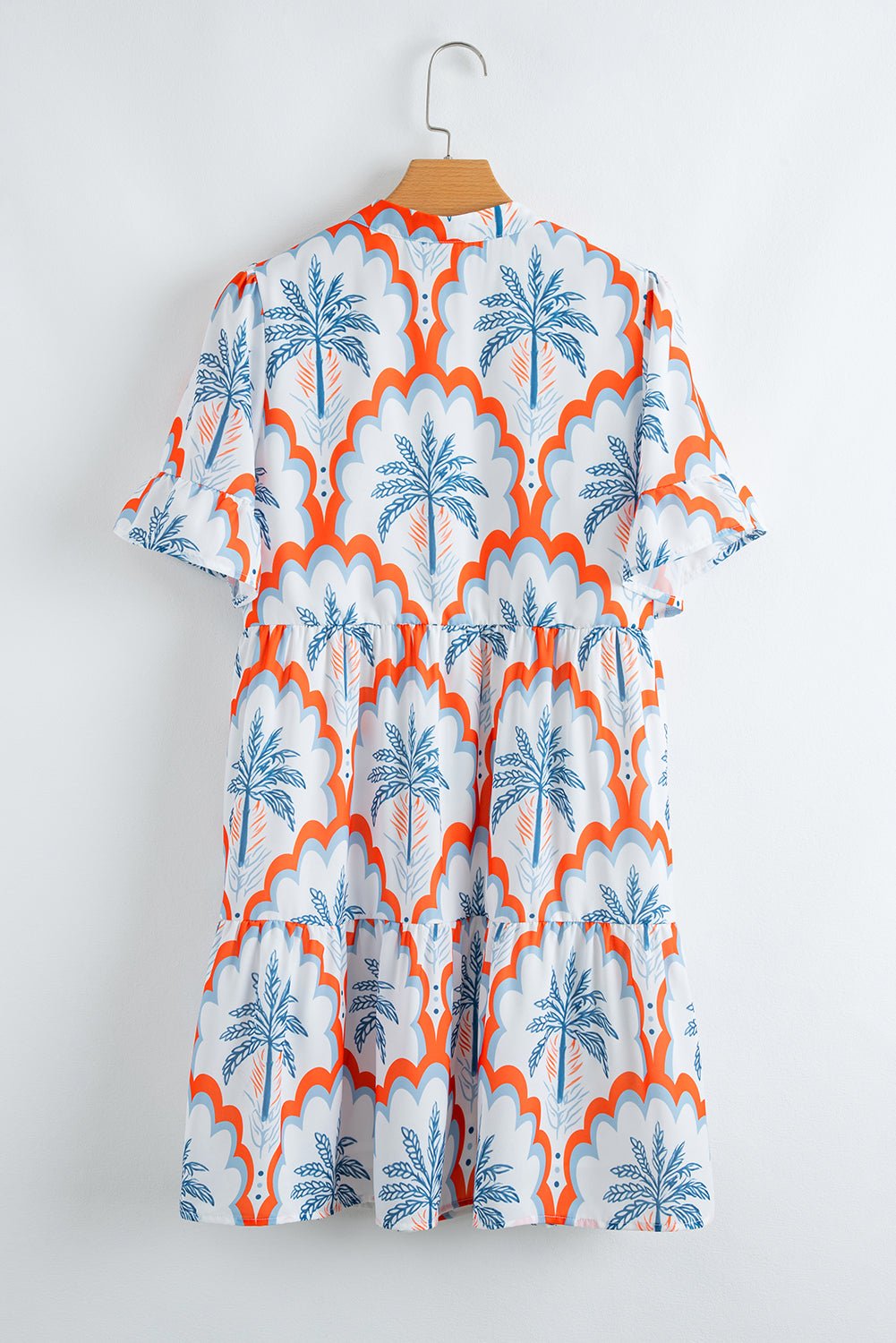 Orange Contrast Palm Tree Printed Short Sleeve Flowy Dress - Chaelisa's New Jammies