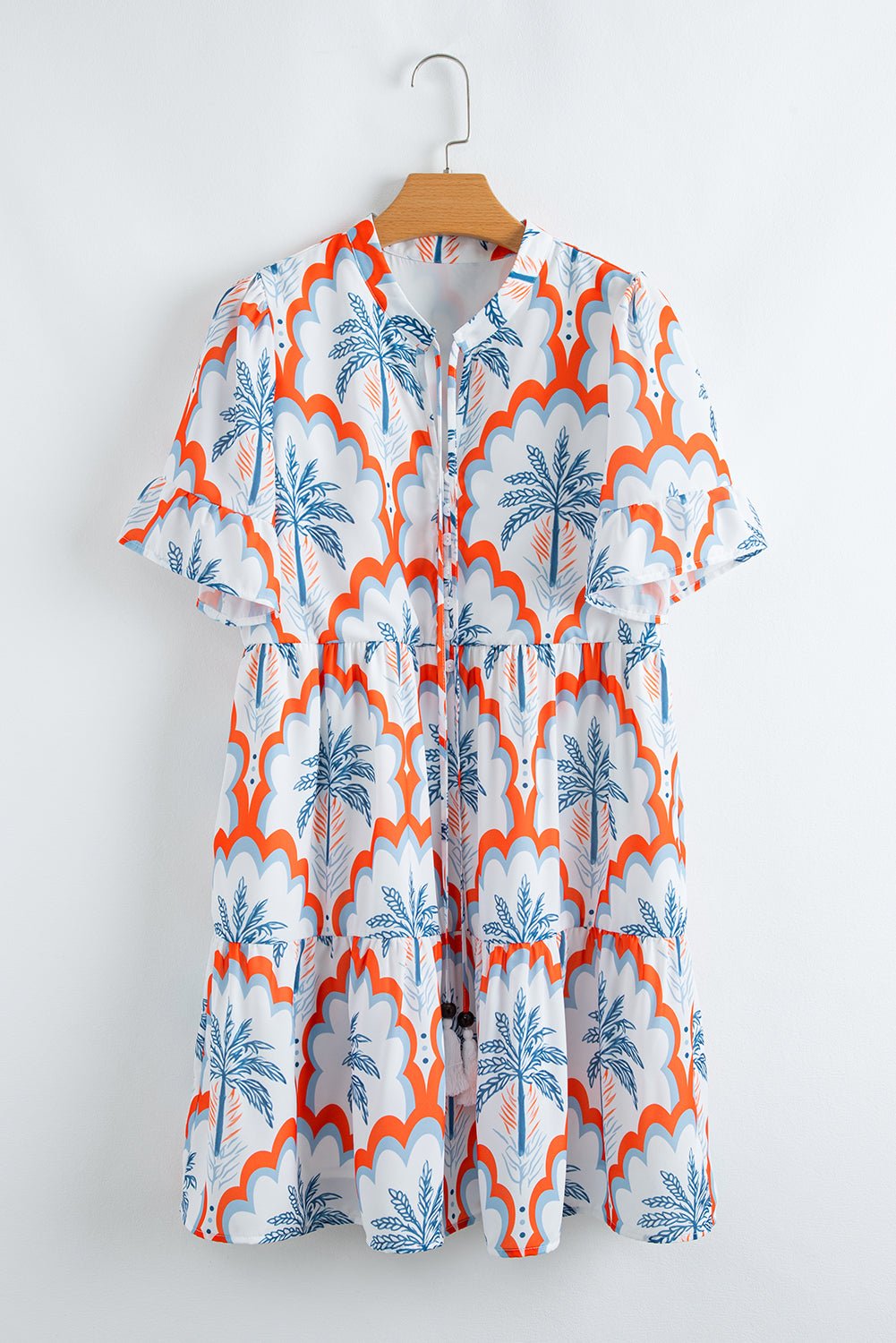 Orange Contrast Palm Tree Printed Short Sleeve Flowy Dress - Chaelisa's New Jammies