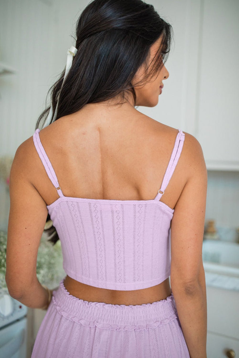 Orchid Petal Delicate Texture Cropped Cami Shorts and Cardigan 3pcs Lounge Set - Chaelisa's New Jammies