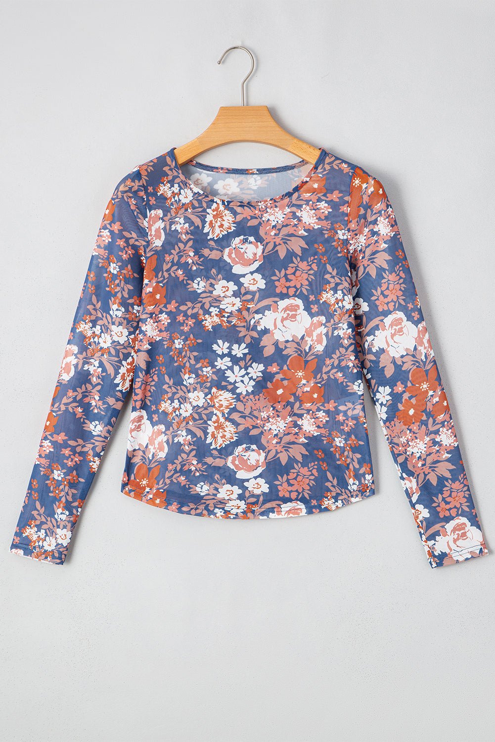 Orchid Petal Floral Print Mesh Fitted Long Sleeve Top - Chaelisa's New Jammies