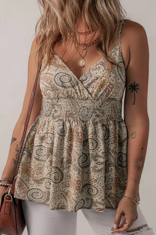 Paisley Printed Smocked Babydoll Cami - Chaelisa's New Jammies