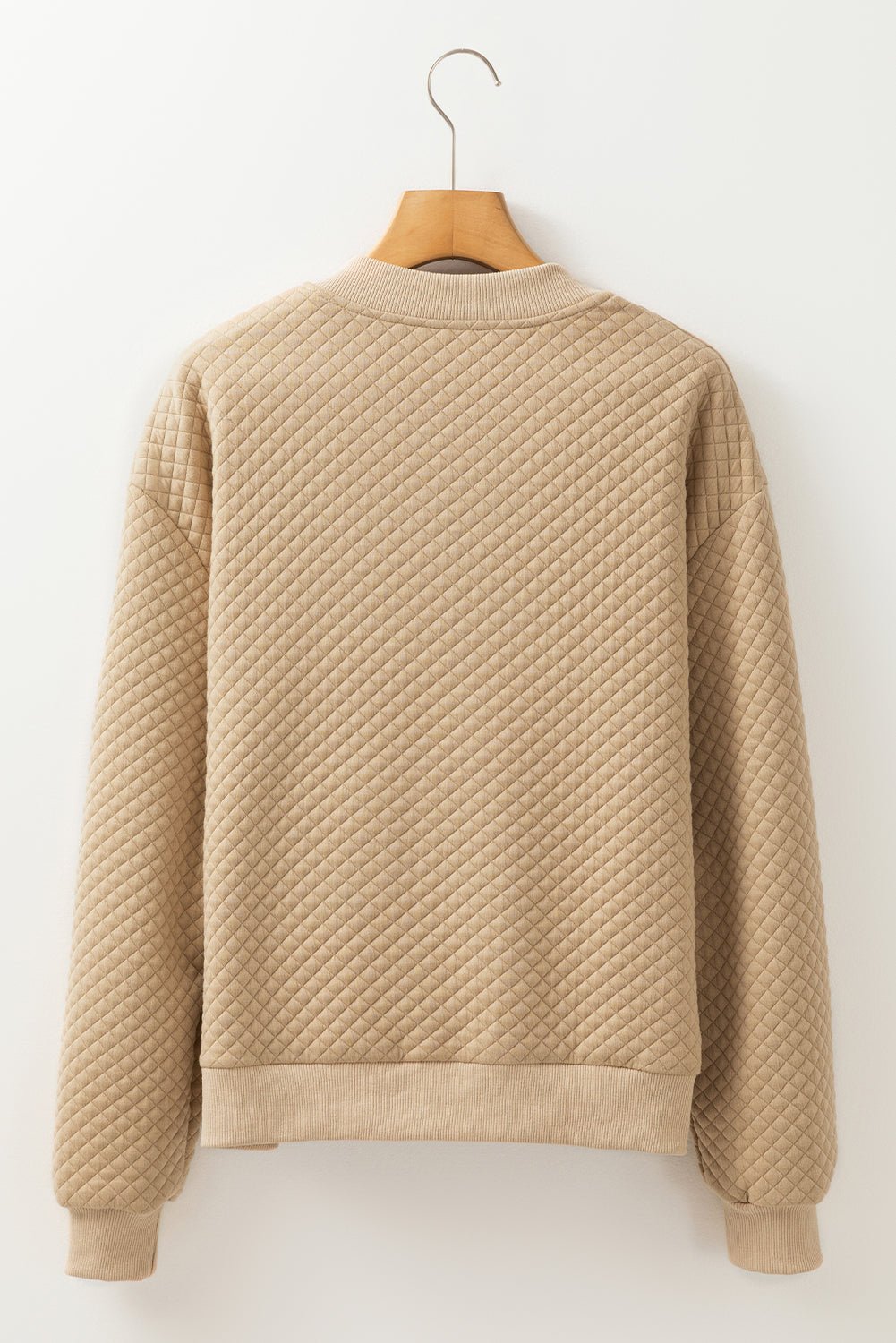 Pale Khaki Solid Geometric Textured Baseball Collar Jacket - Chaelisa's New Jammies