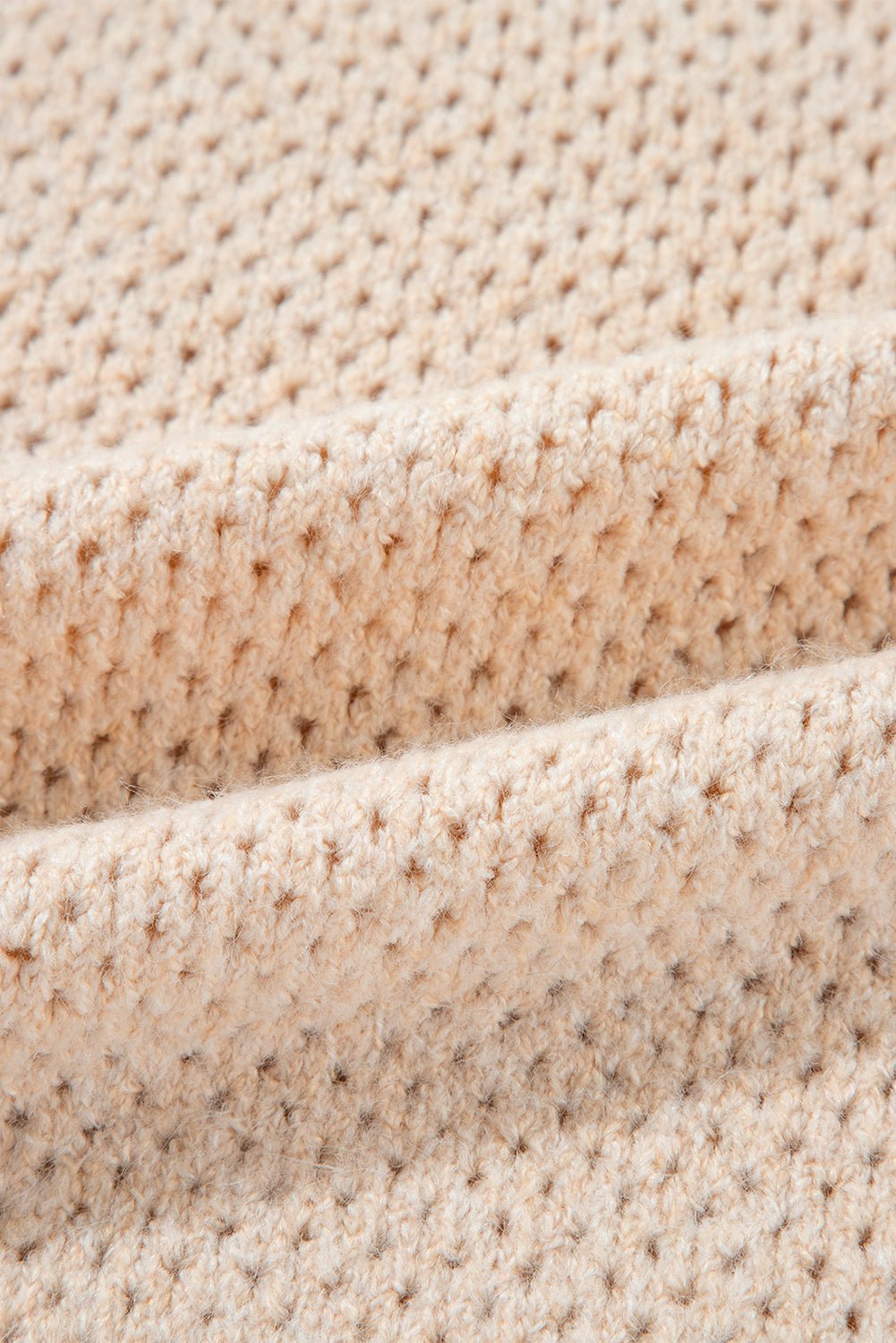 Parchment Loose Eyelet V Neck Drop Shoulder Sweater - Chaelisa's New Jammies
