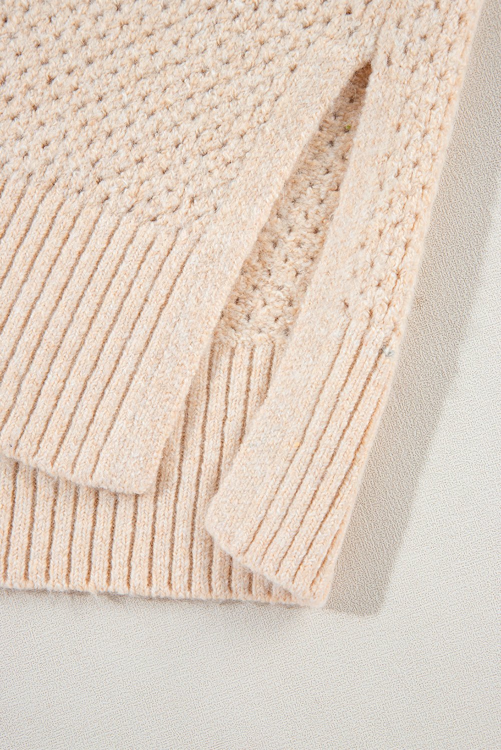 Parchment Loose Eyelet V Neck Drop Shoulder Sweater - Chaelisa's New Jammies