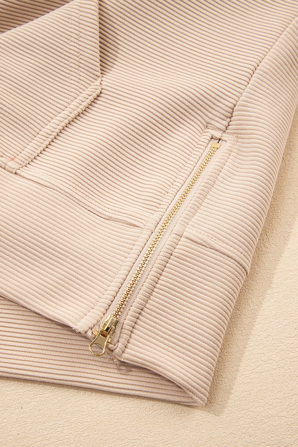 Parchment Textured Half Zip Kangaroo Pocket Top Drawstring Shorts Set - Chaelisa's New Jammies