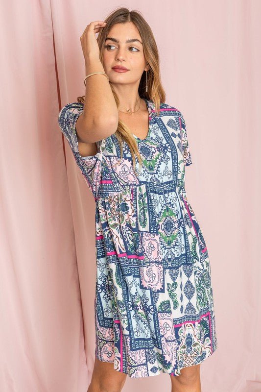 Patchwork V - Neck Dolman Sleeve Dress - Chaelisa's New Jammies