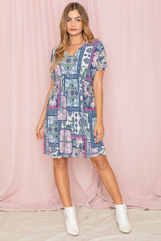 Patchwork V - Neck Dolman Sleeve Dress - Chaelisa's New Jammies
