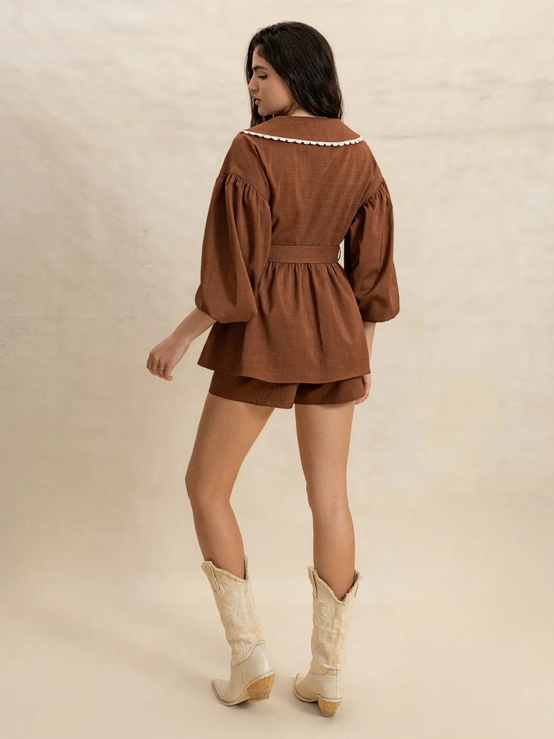 Peter Pan Collar Balloon Sleeve Top and Shorts Set - Chaelisa's New Jammies