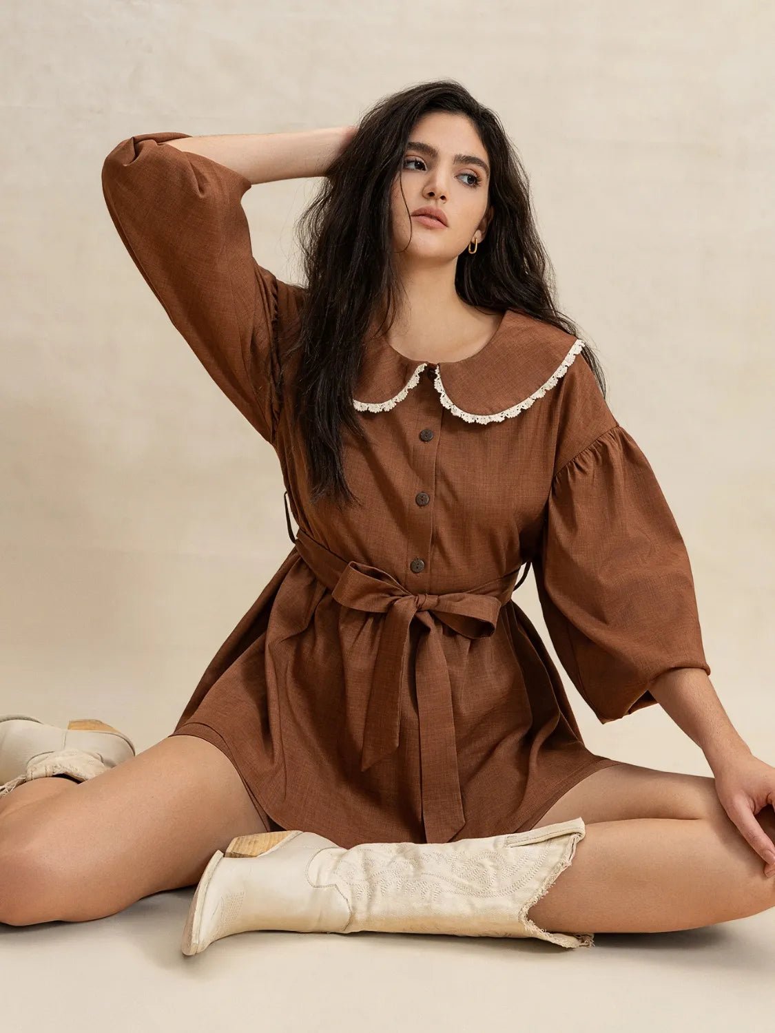 Peter Pan Collar Balloon Sleeve Top and Shorts Set - Chaelisa's New Jammies