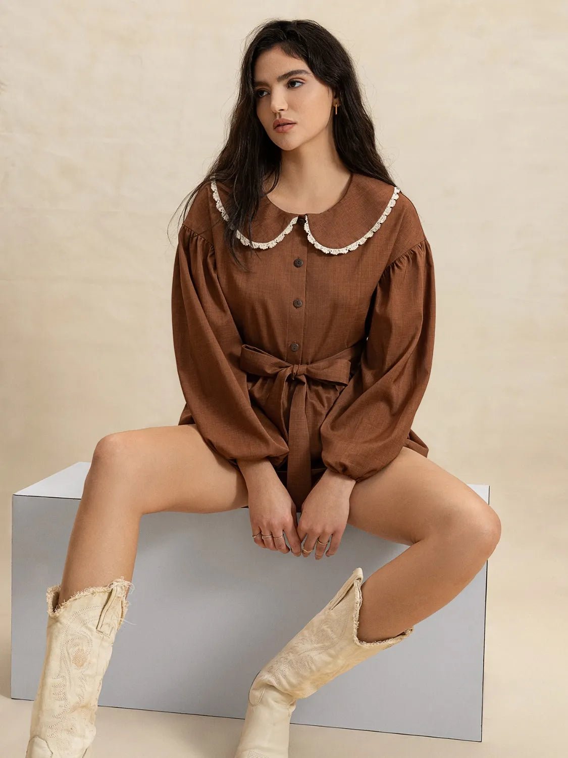 Peter Pan Collar Balloon Sleeve Top and Shorts Set - Chaelisa's New Jammies