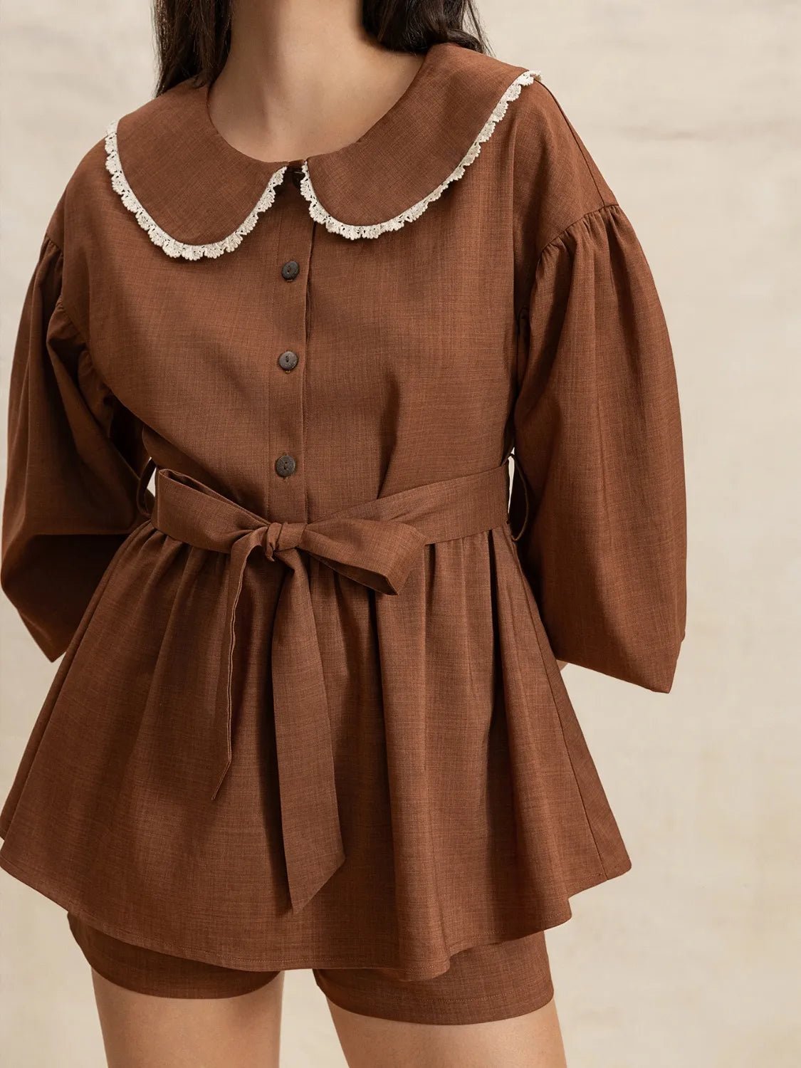 Peter Pan Collar Balloon Sleeve Top and Shorts Set - Chaelisa's New Jammies
