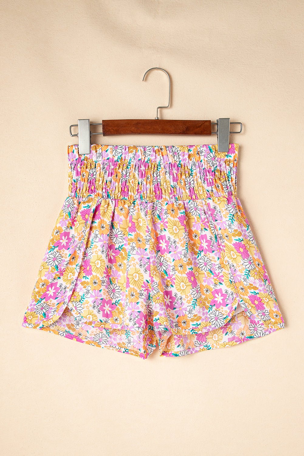 Pink Boho Floral Shirred High Waist Casual Shorts - Chaelisa's New Jammies