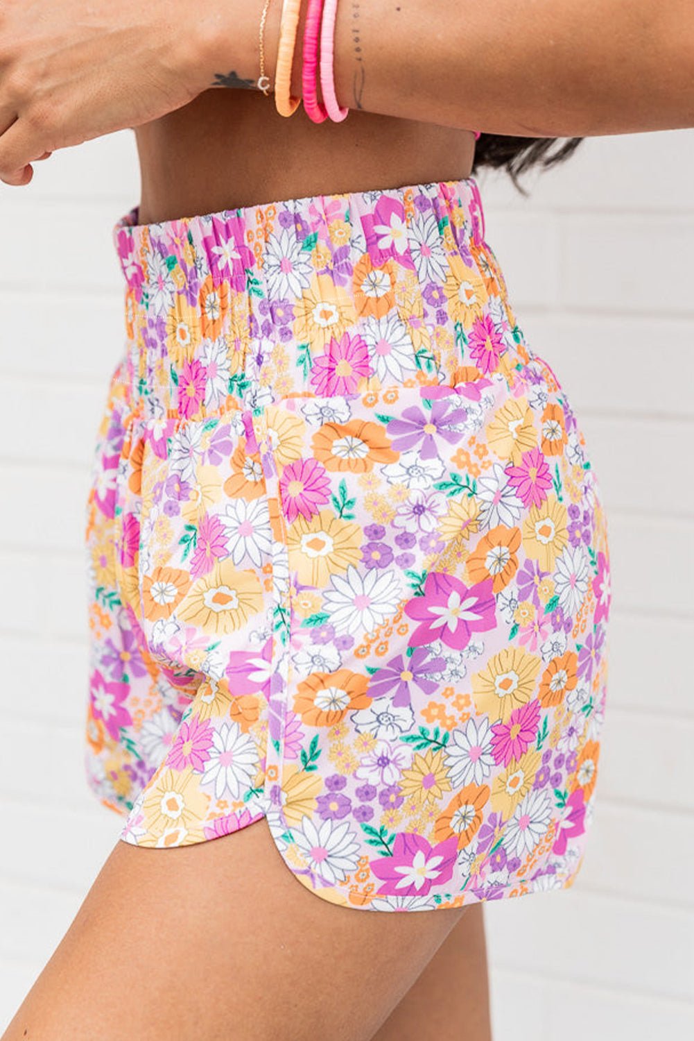 Pink Boho Floral Shirred High Waist Casual Shorts - Chaelisa's New Jammies