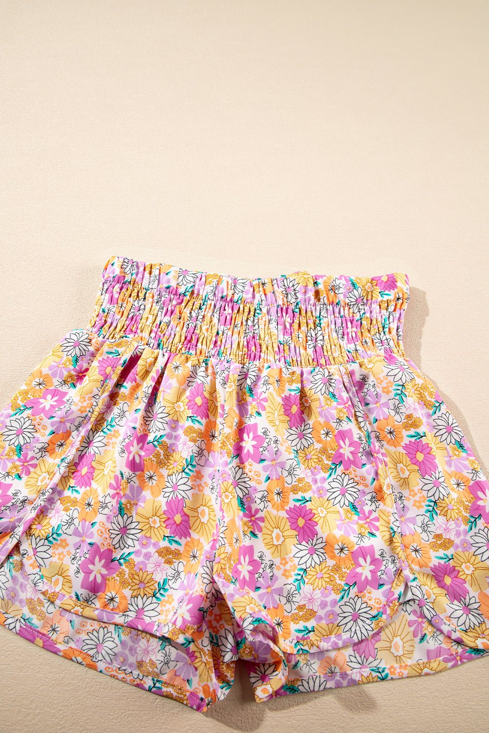 Pink Boho Floral Shirred High Waist Casual Shorts - Chaelisa's New Jammies