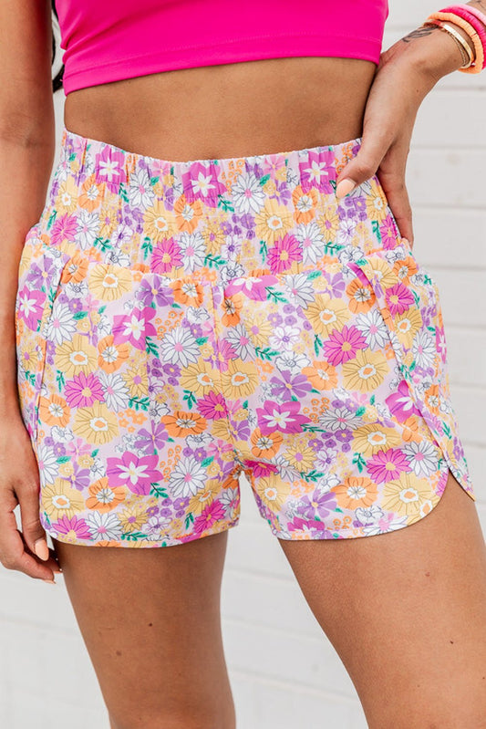 Pink Boho Floral Shirred High Waist Casual Shorts - Chaelisa's New Jammies