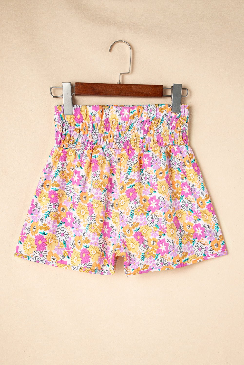 Pink Boho Floral Shirred High Waist Casual Shorts - Chaelisa's New Jammies