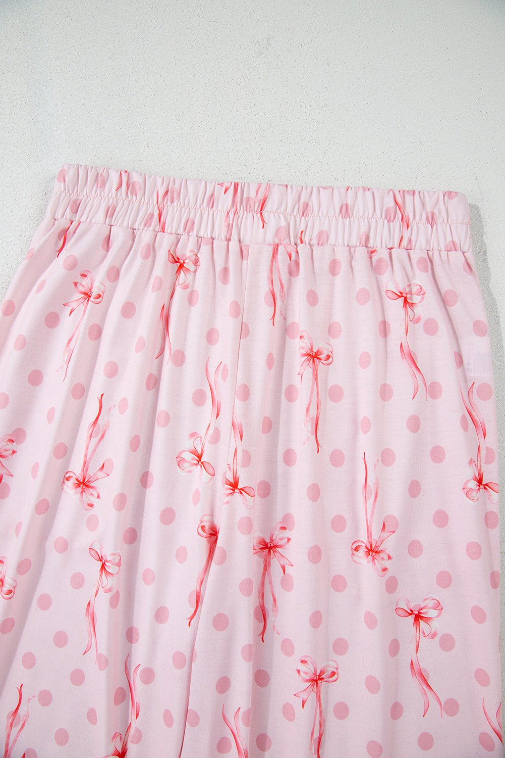 Pink Bow Knot Polka Dot Print Short Sleeve Top Lounge Set - Chaelisa's New Jammies