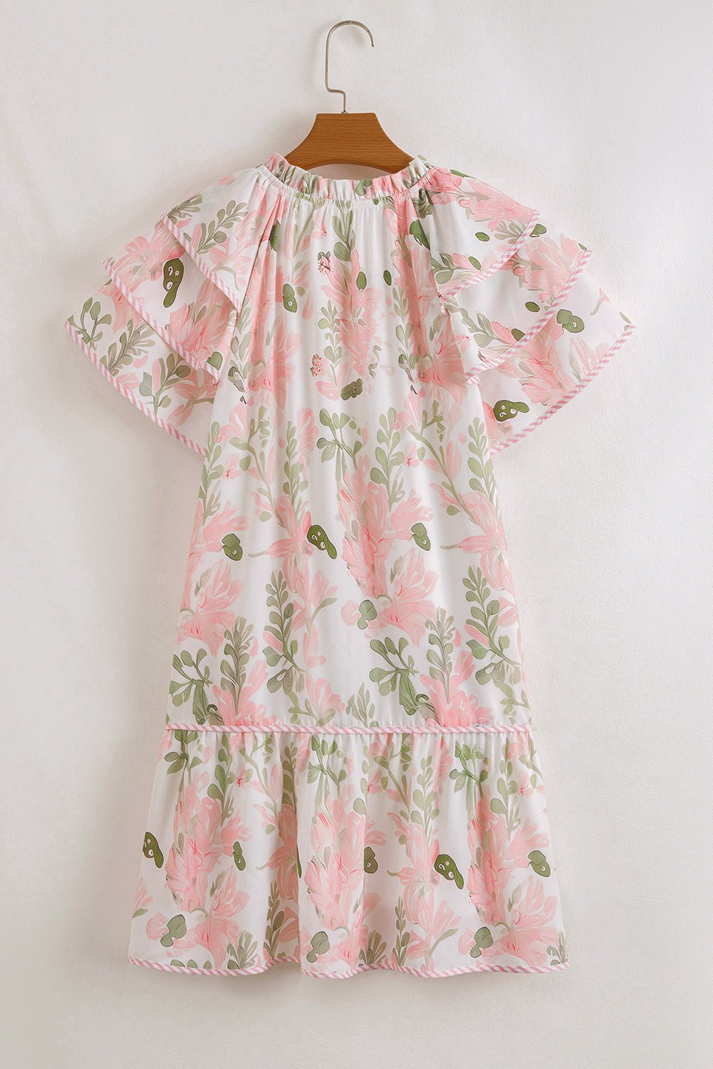 Pink Floral Contrast Edge Layered Short Sleeve Mini Dress - Chaelisa's New Jammies