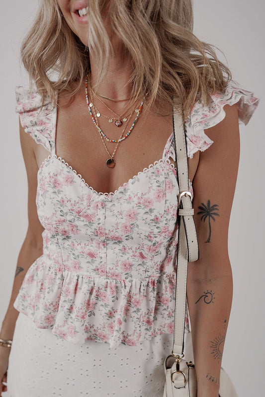 Pink Floral Flutter Peplum Tank Top - Chaelisa's New Jammies