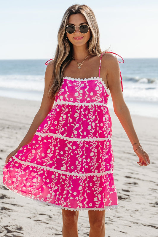 Pink Floral Print Ric Rac Patched Sleeveless Mini Dress - Chaelisa's New Jammies