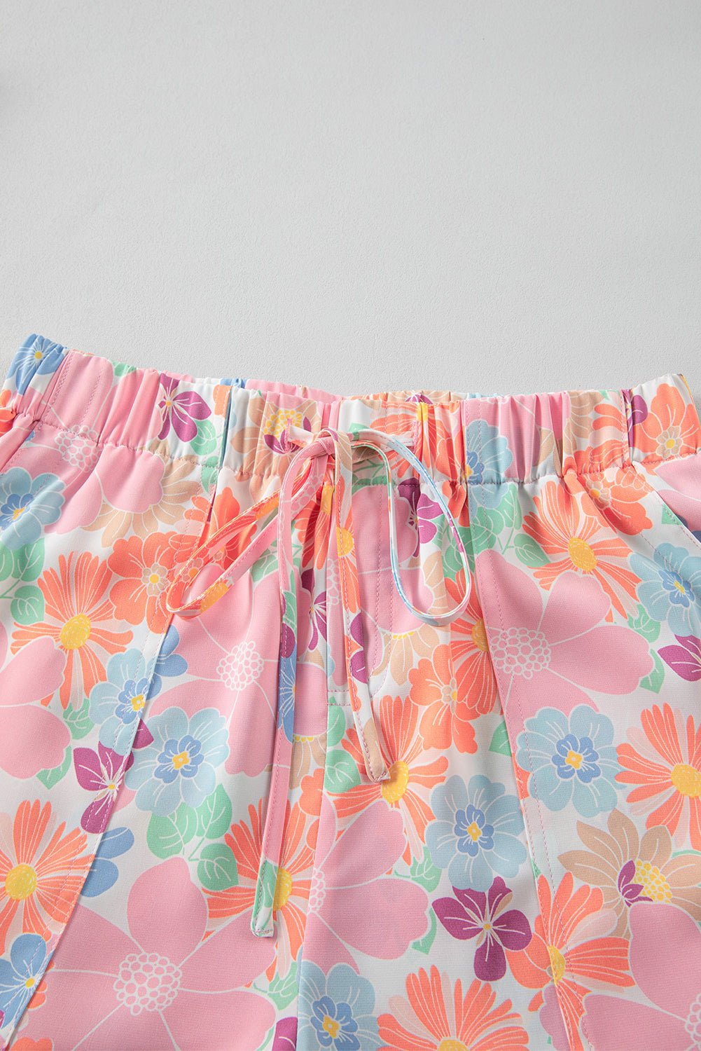 Pink Floral Print Side Pockets Drawstring Casual Shorts - Chaelisa's New Jammies