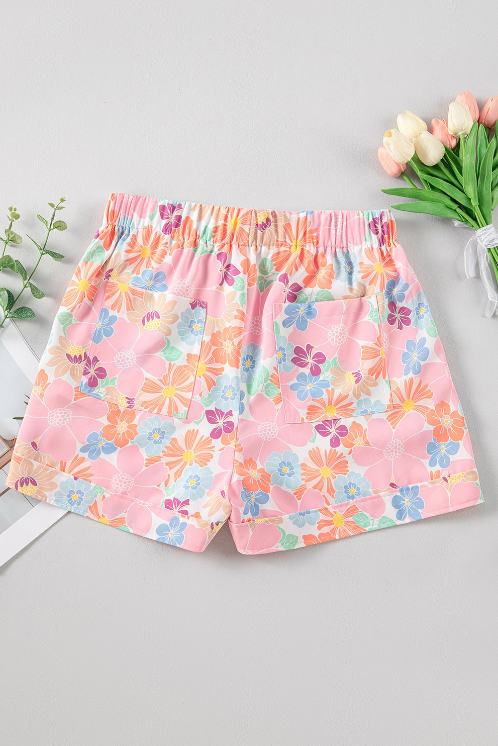 Pink Floral Print Side Pockets Drawstring Casual Shorts - Chaelisa's New Jammies