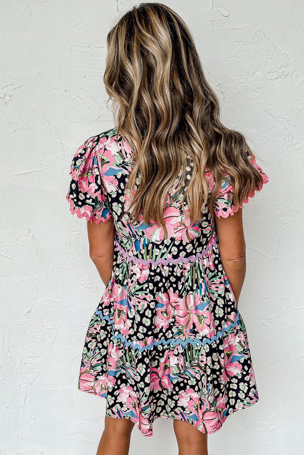 Pink Floral Ricrac Embellished Tiered Mini Dress - Chaelisa's New Jammies