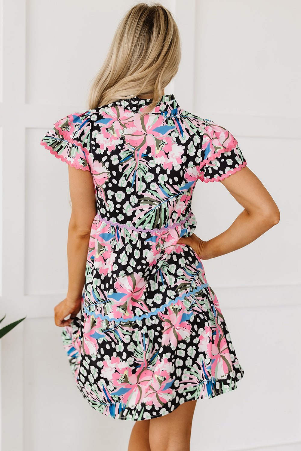 Pink Floral Ricrac Embellished Tiered Mini Dress - Chaelisa's New Jammies