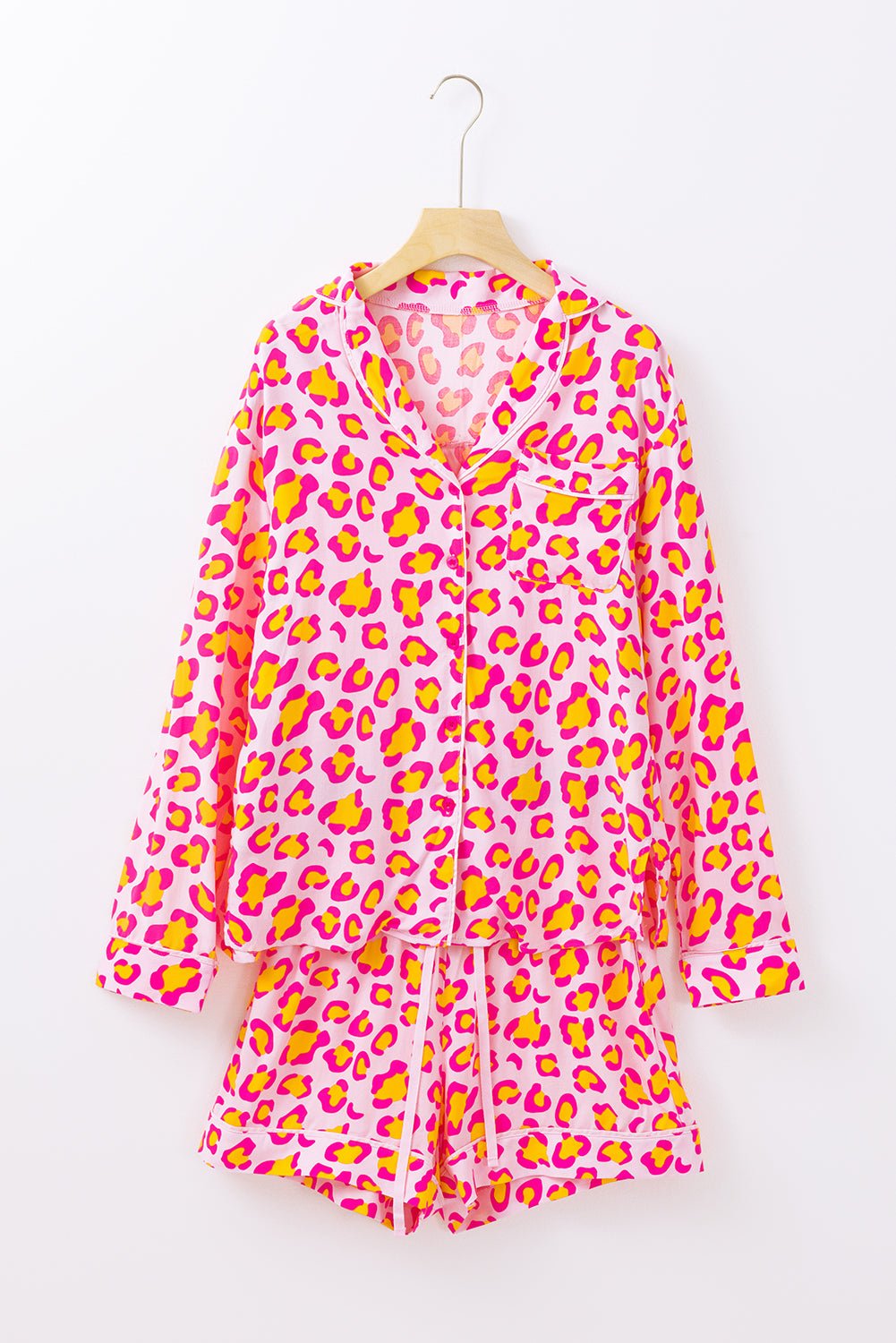 Pink Leopard Print Long Sleeve Shirt and Shorts Pajama Set - Chaelisa's New Jammies
