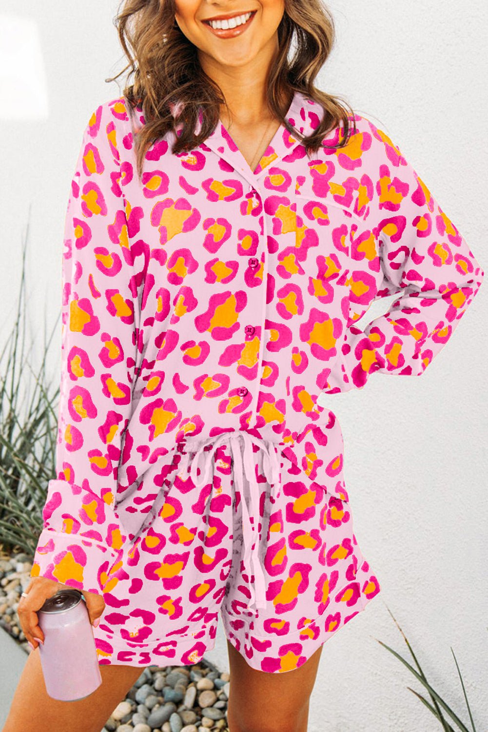 Pink Leopard Print Long Sleeve Shirt and Shorts Pajama Set - Chaelisa's New Jammies