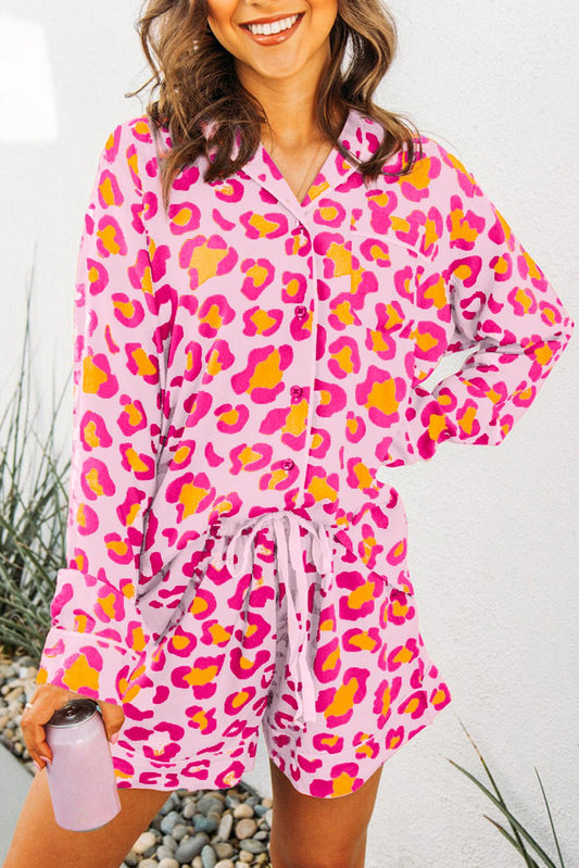 Pink Leopard Print Long Sleeve Shirt and Shorts Pajama Set - Chaelisa's New Jammies