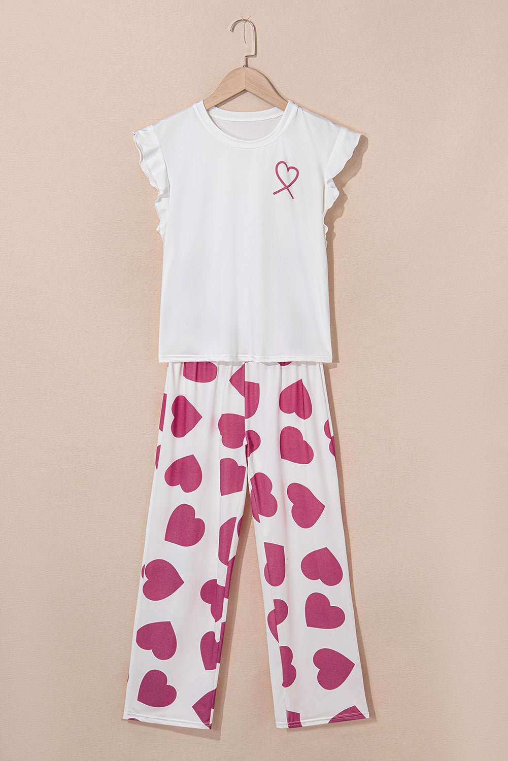 Pink Ruffled Tank Top And Heart Print Pants Lounge Set - Chaelisa's New Jammies