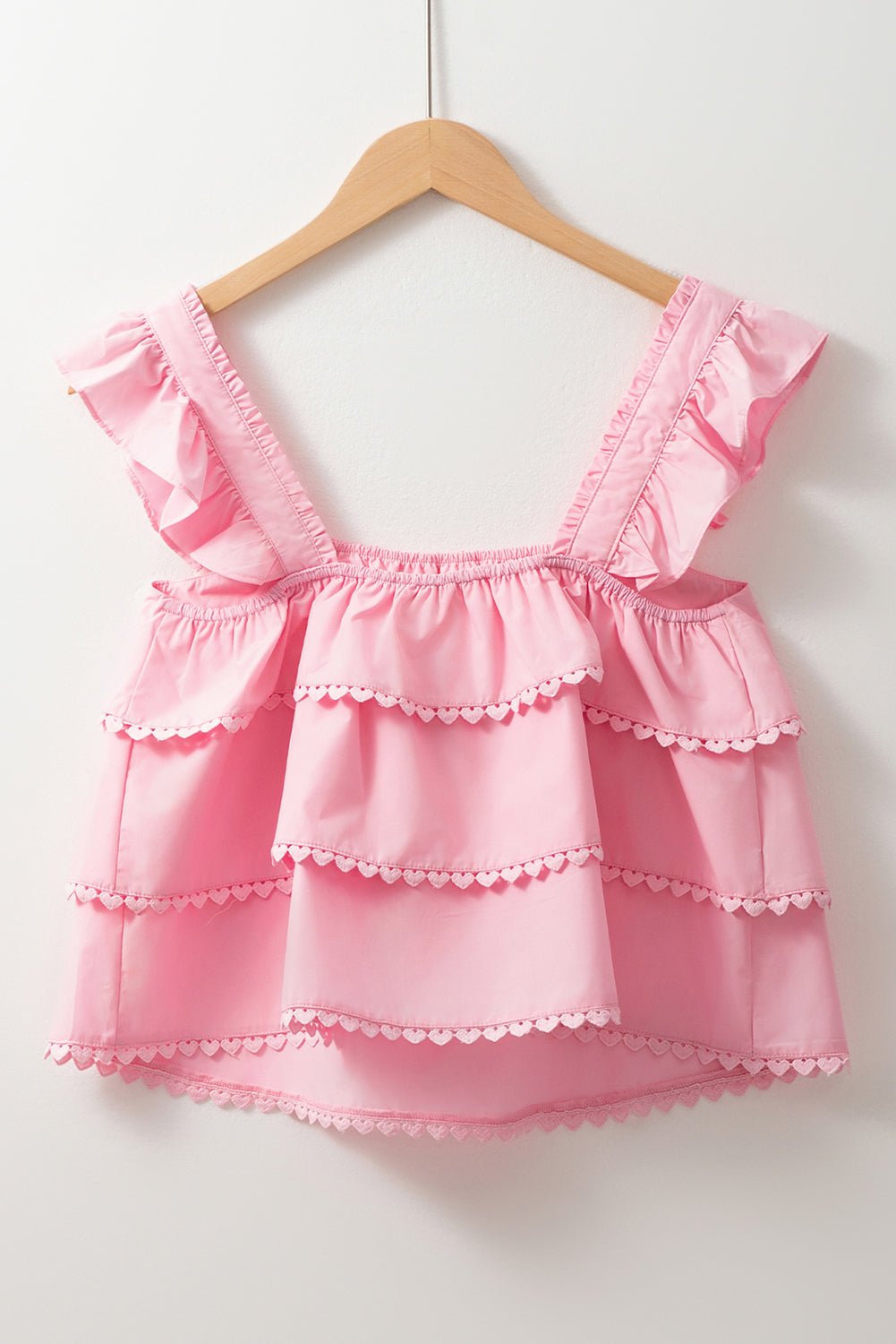 Pink Tiered Heart Trim Square Neck Flutter Top - Chaelisa's New Jammies