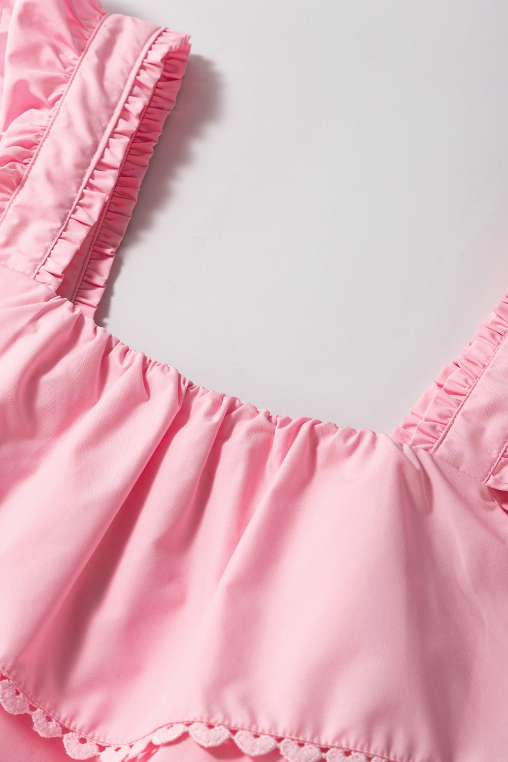 Pink Tiered Heart Trim Square Neck Flutter Top - Chaelisa's New Jammies