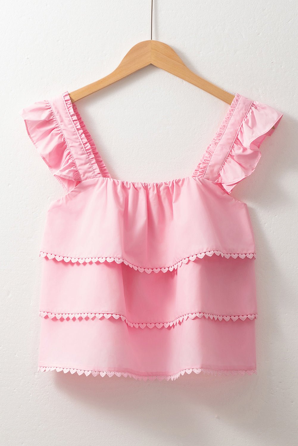Pink Tiered Heart Trim Square Neck Flutter Top - Chaelisa's New Jammies